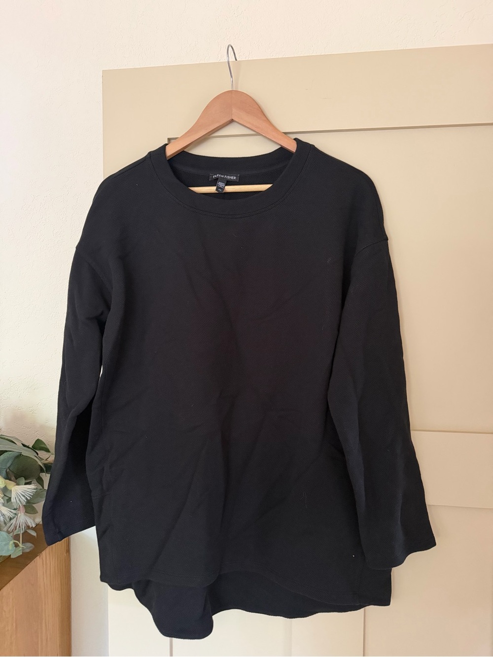 Eileen Fisher S Oversized Black Long Sleeve Crewneck Sweater